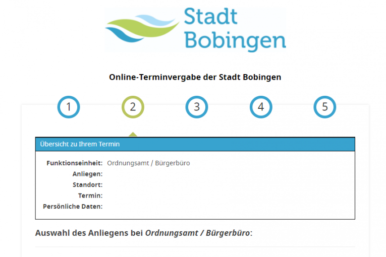 Screenshot Online-Terminvereinbarung Bobingen